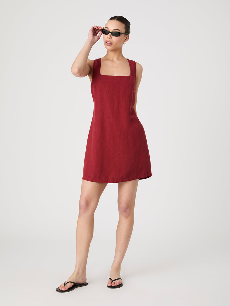 Birdie Linen Square Neck Mini Dress