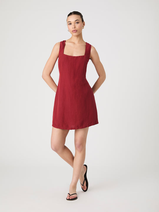 Birdie Linen Square Neck Mini Dress