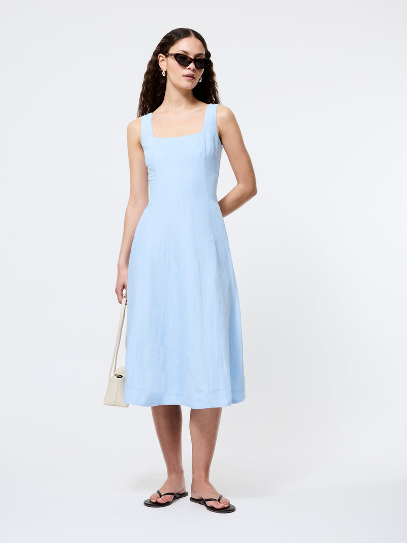 Birdie Linen Square Neck Midi Dress