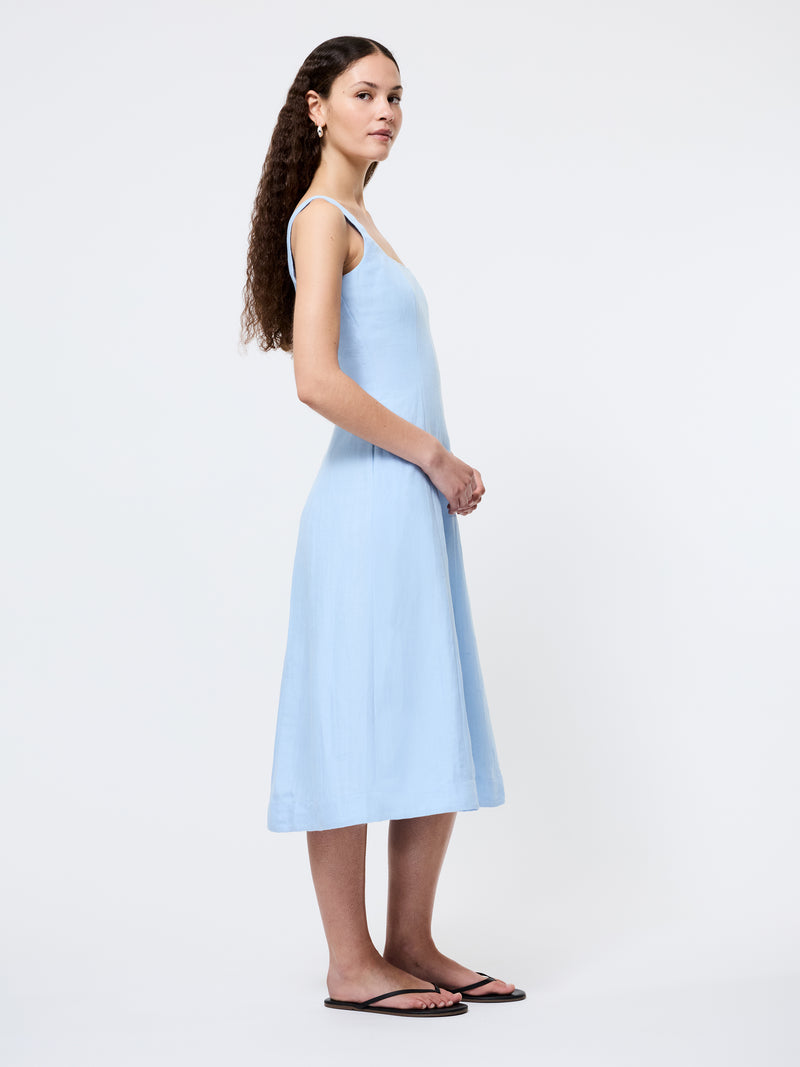 Birdie Linen Square Neck Midi Dress