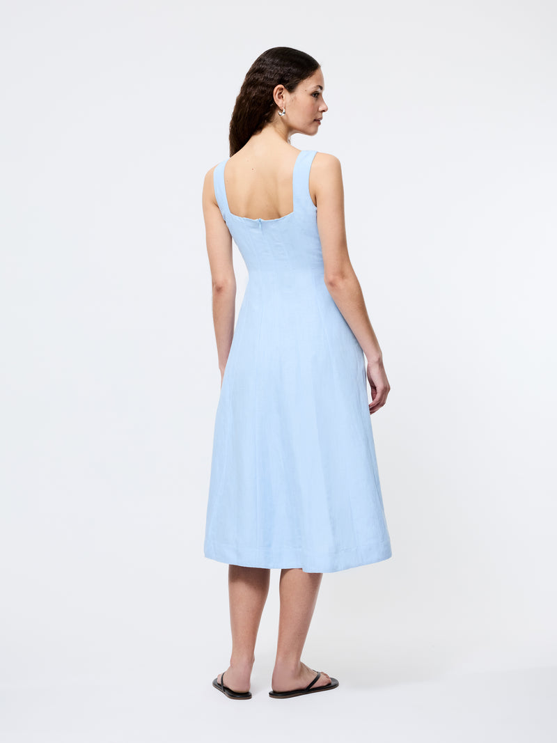 Birdie Linen Square Neck Midi Dress