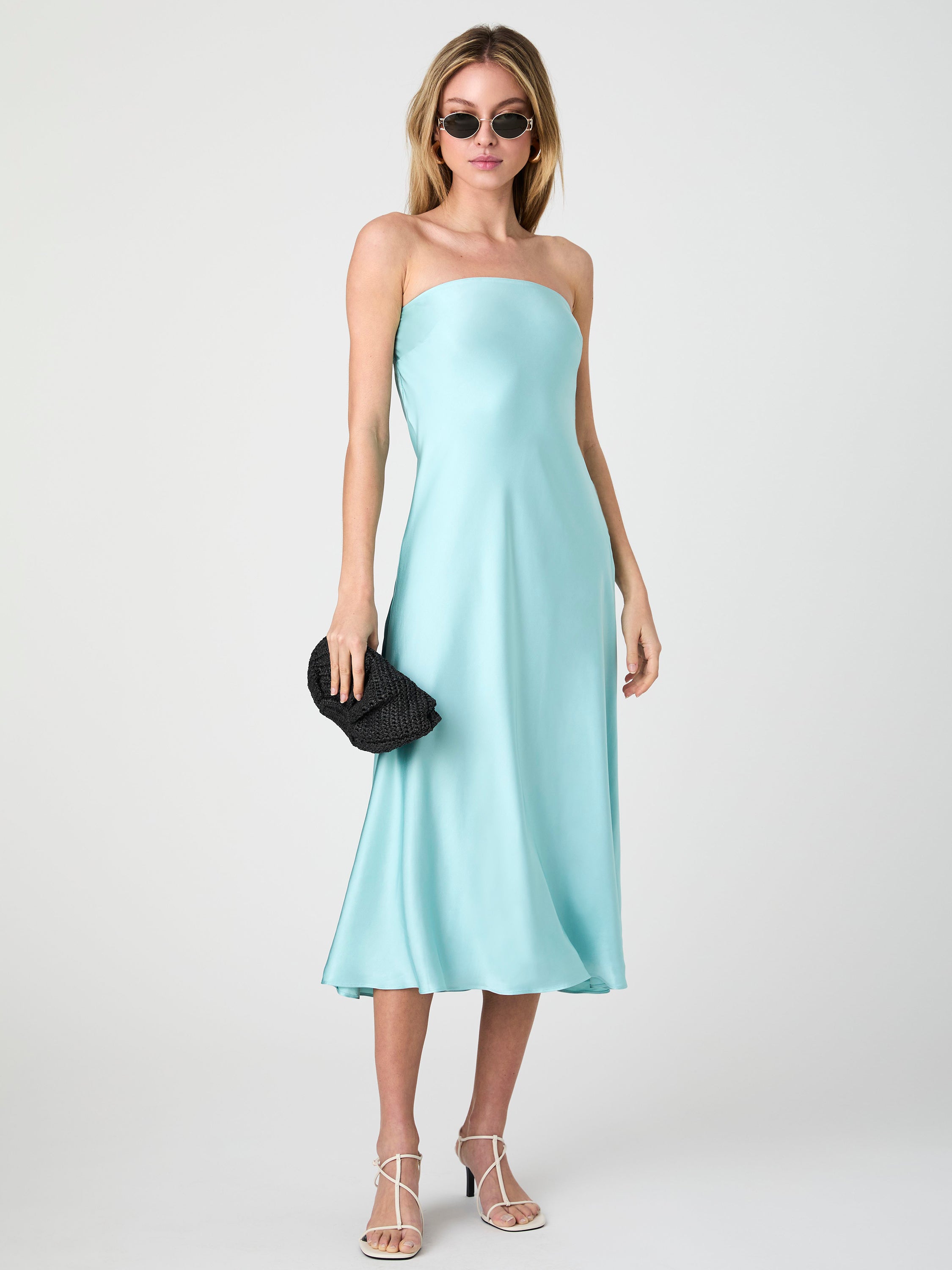 Strapless Cowl Back Midi Dress