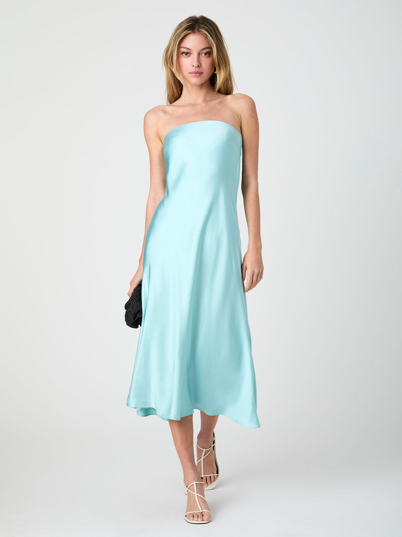 Strapless Cowl Back Midi Dress