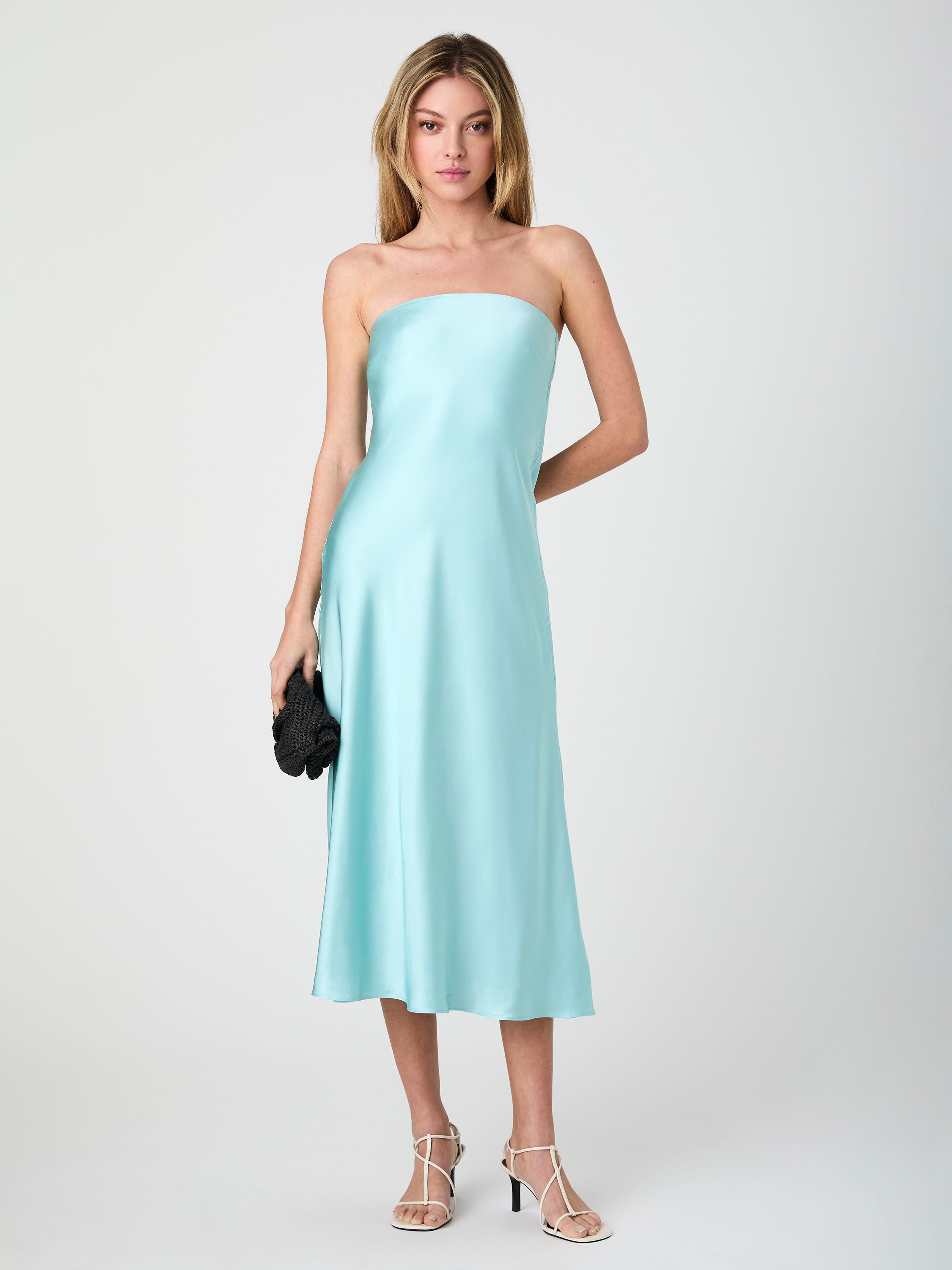 Strapless Cowl Back Midi Dress