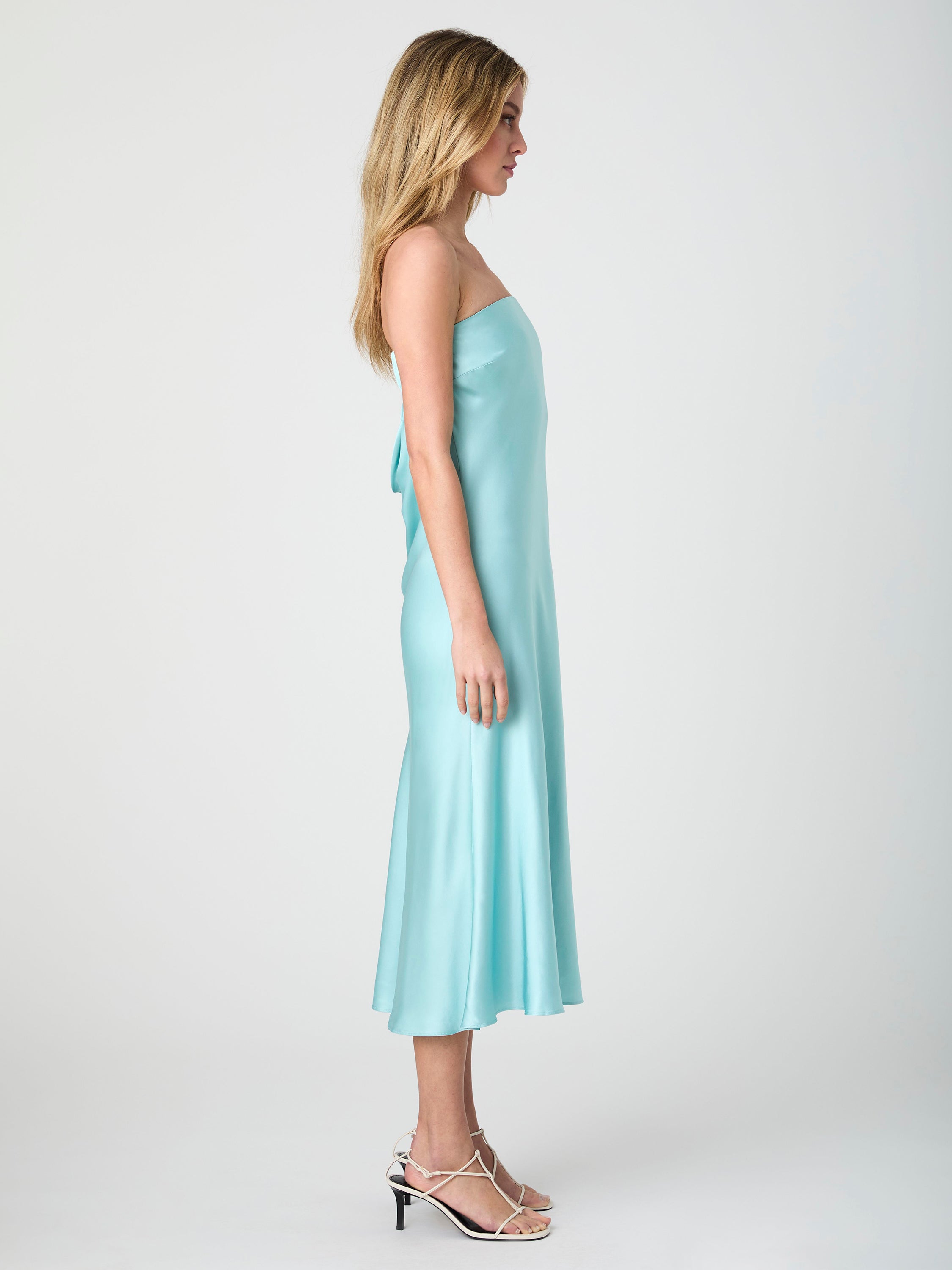 Strapless Cowl Back Midi Dress