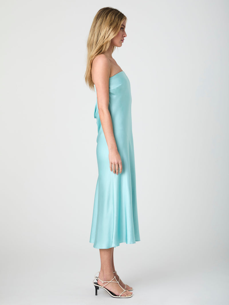 Strapless Cowl Back Midi Dress