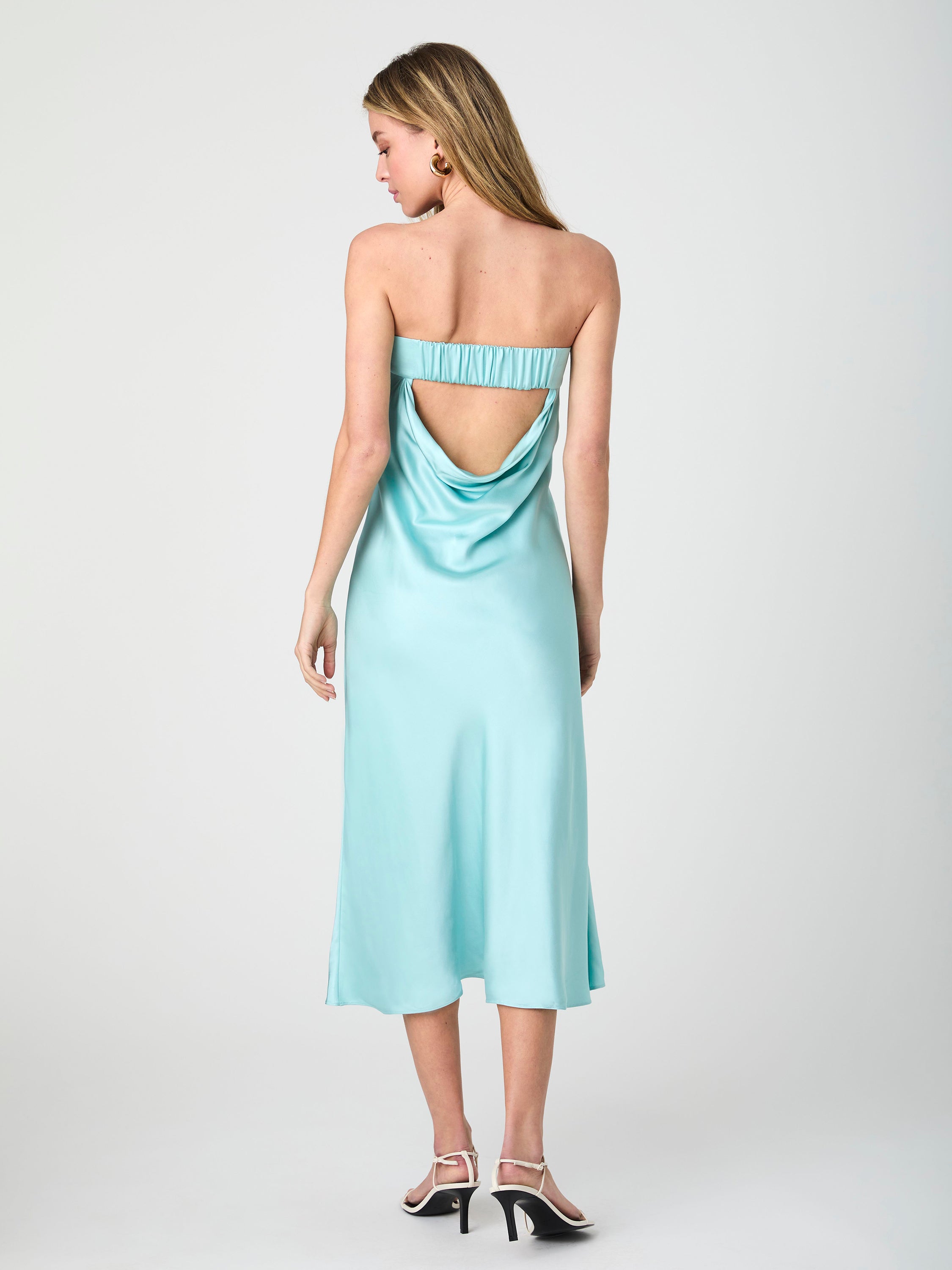 Strapless Cowl Back Midi Dress