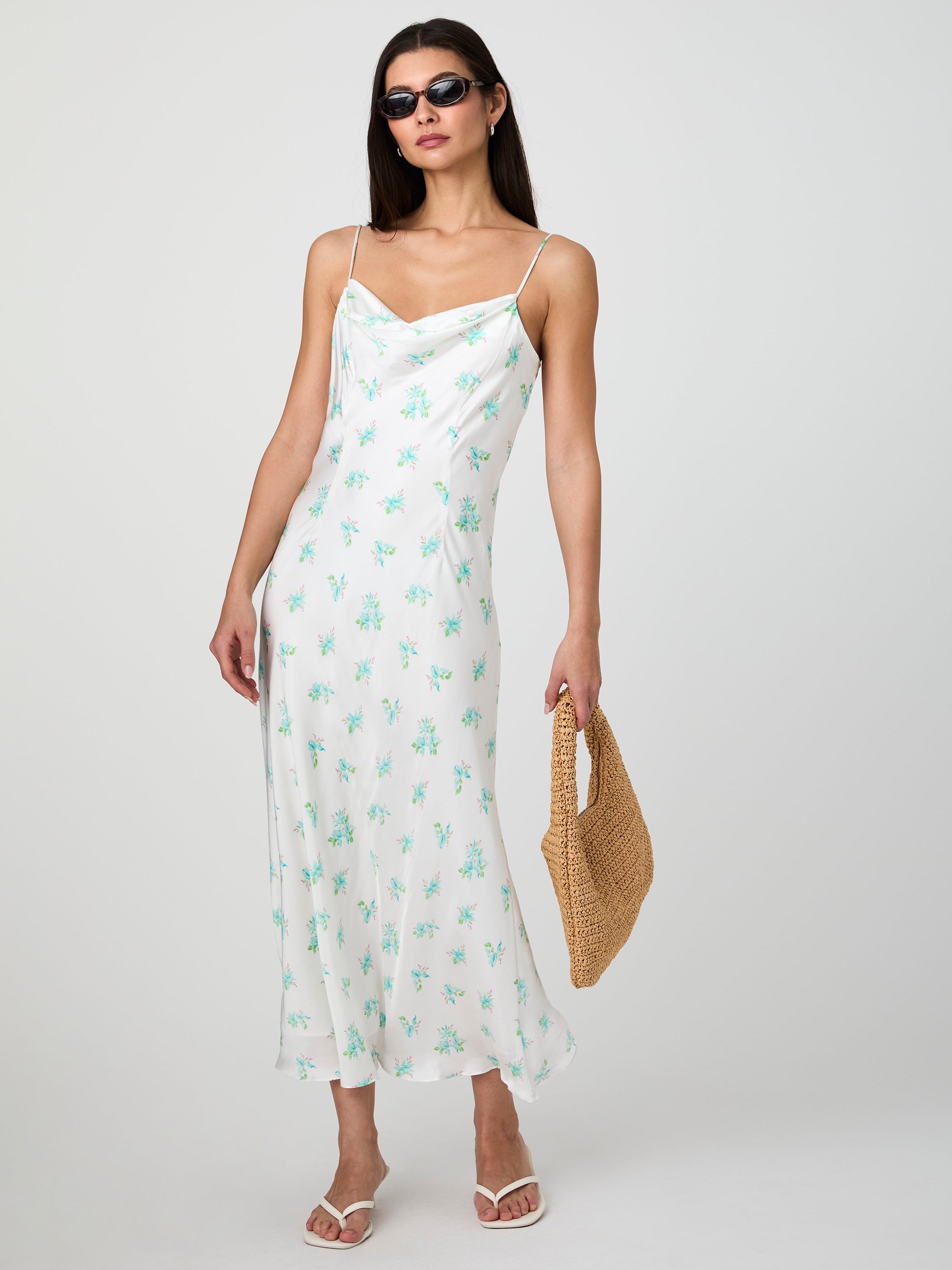 Anna Fleur Satin Cowl Midi Dress