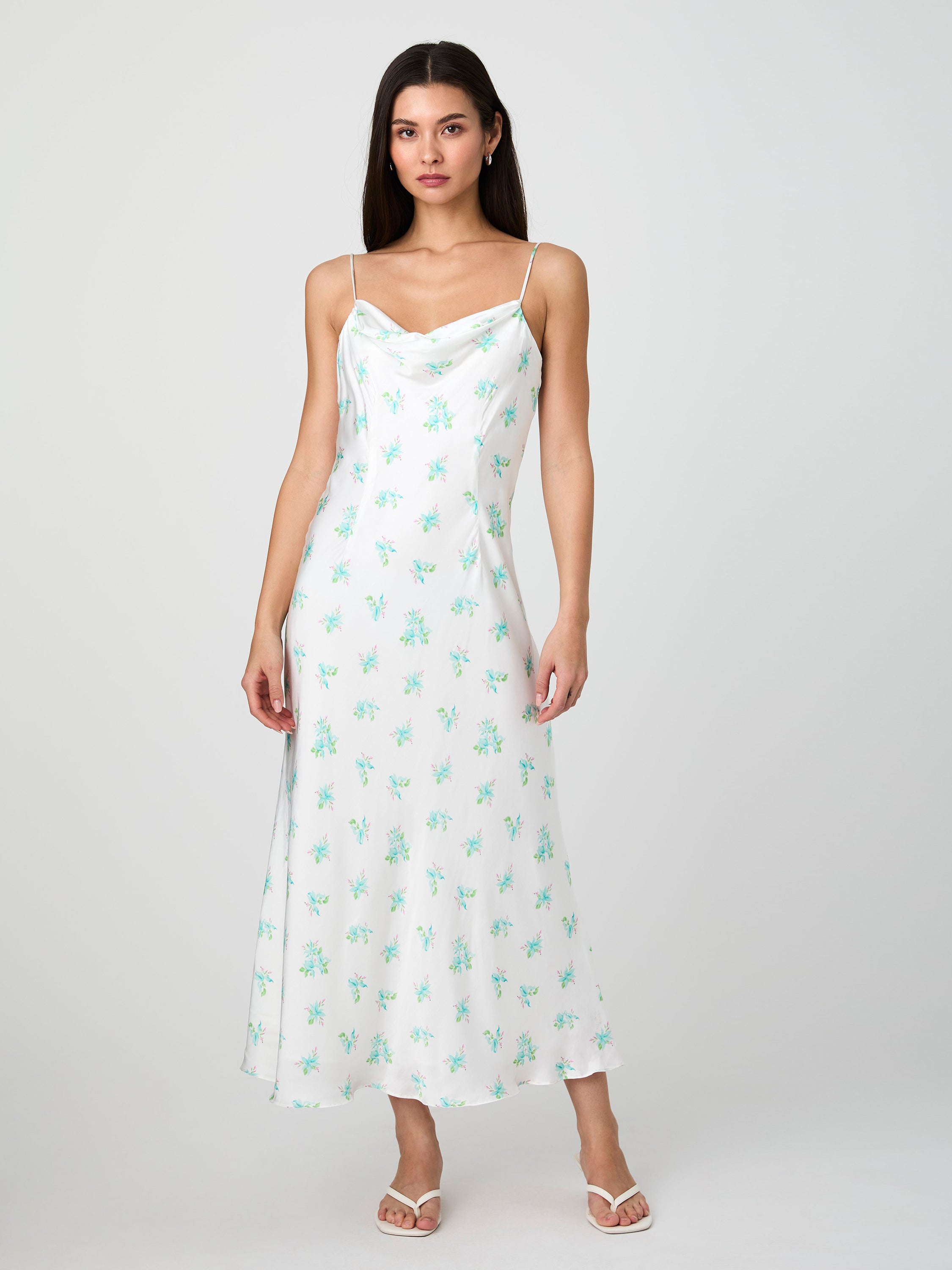 Anna Fleur Satin Cowl Midi Dress