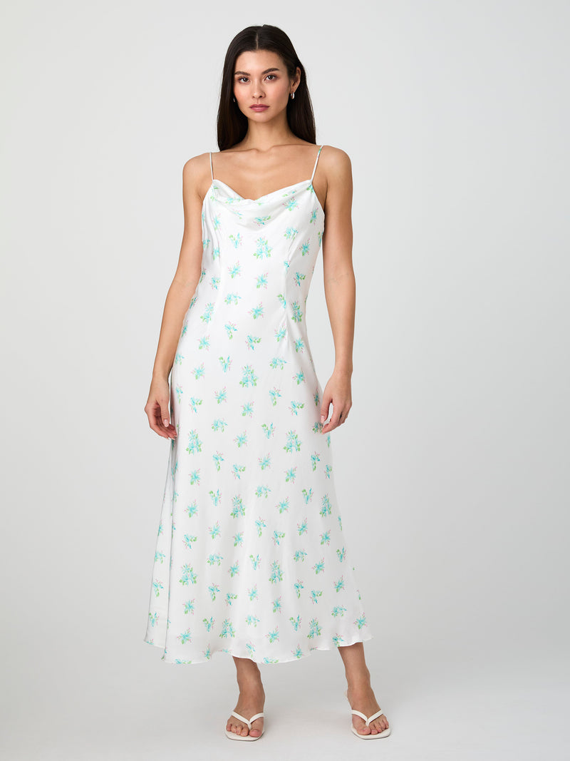 Anna Fleur Satin Cowl Midi Dress
