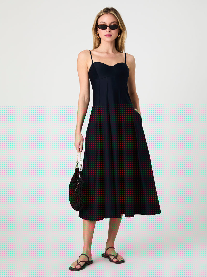 Cotton Sateen Pleated Midi Dress