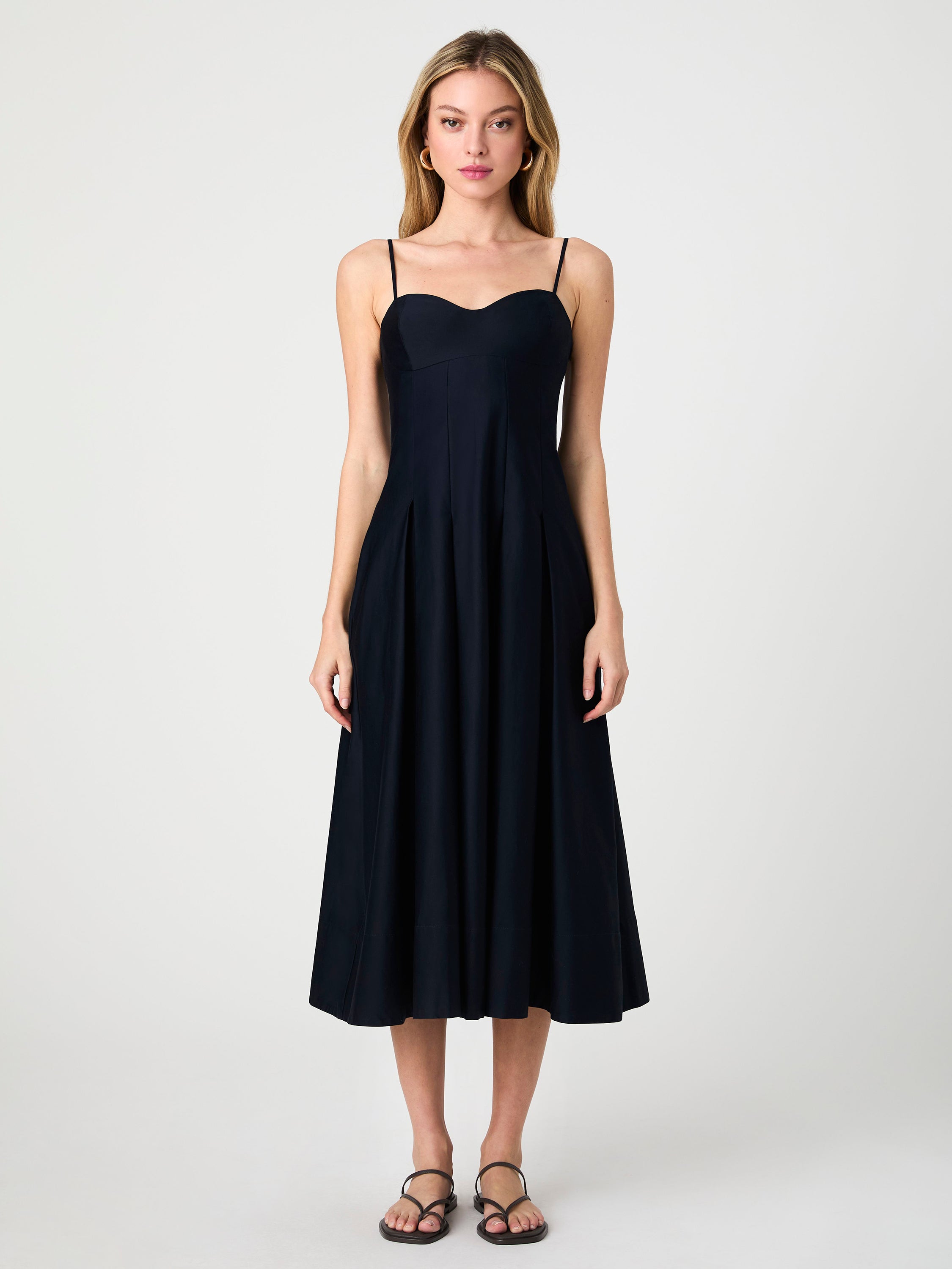 Cotton Sateen Pleated Midi Dress