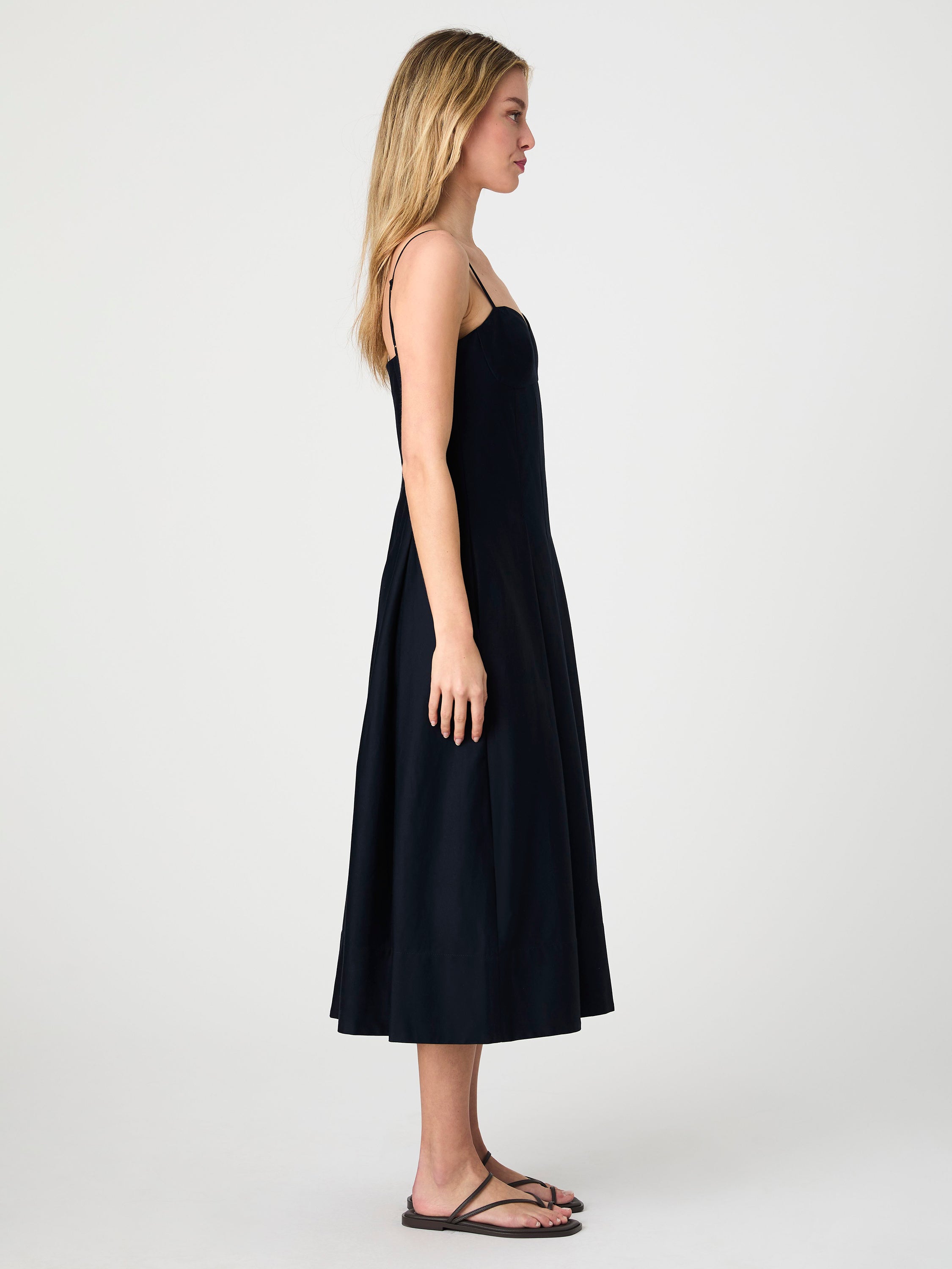 Cotton Sateen Pleated Midi Dress