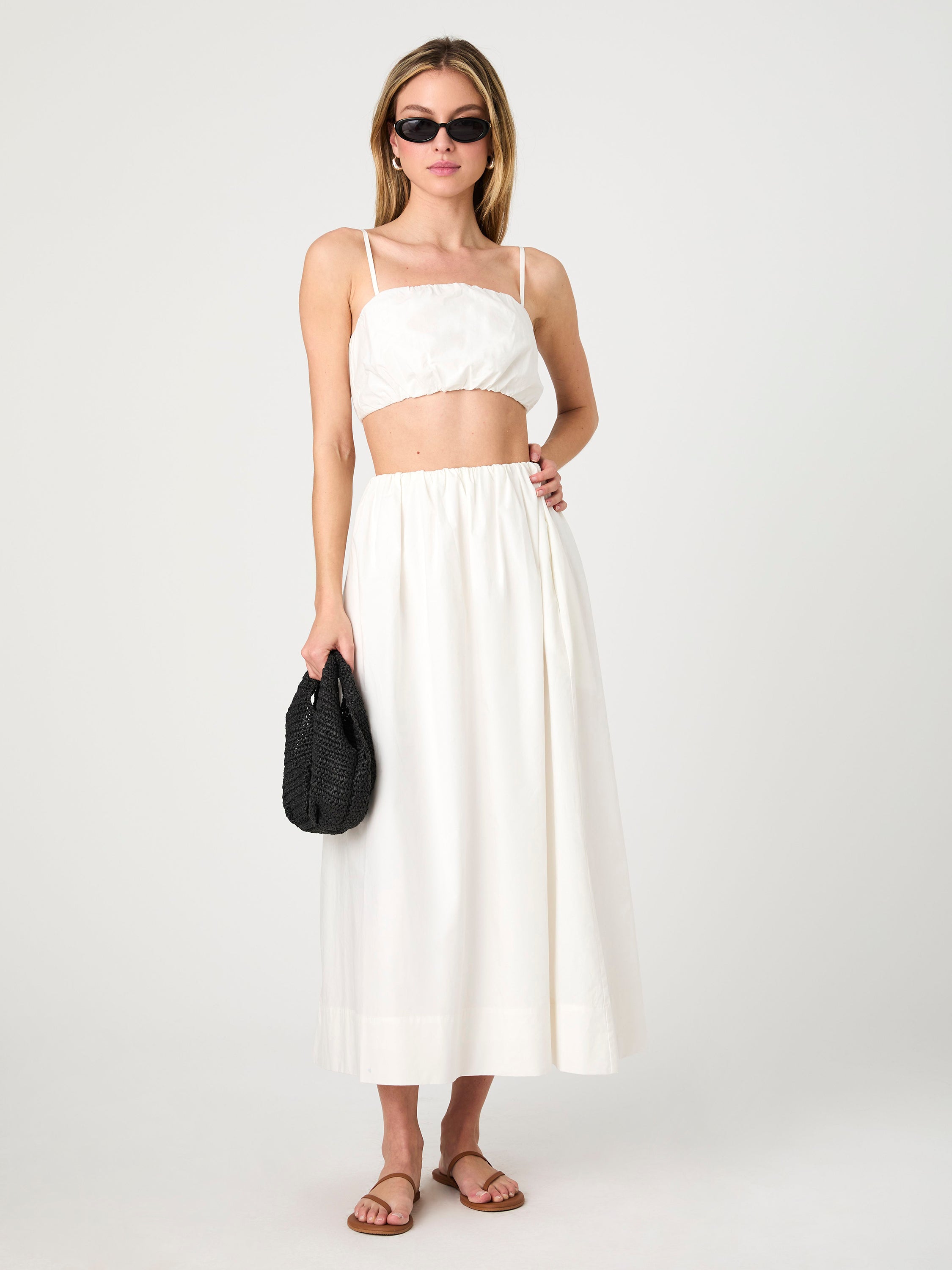 Nomi Cotton Ruched Midi Skirt